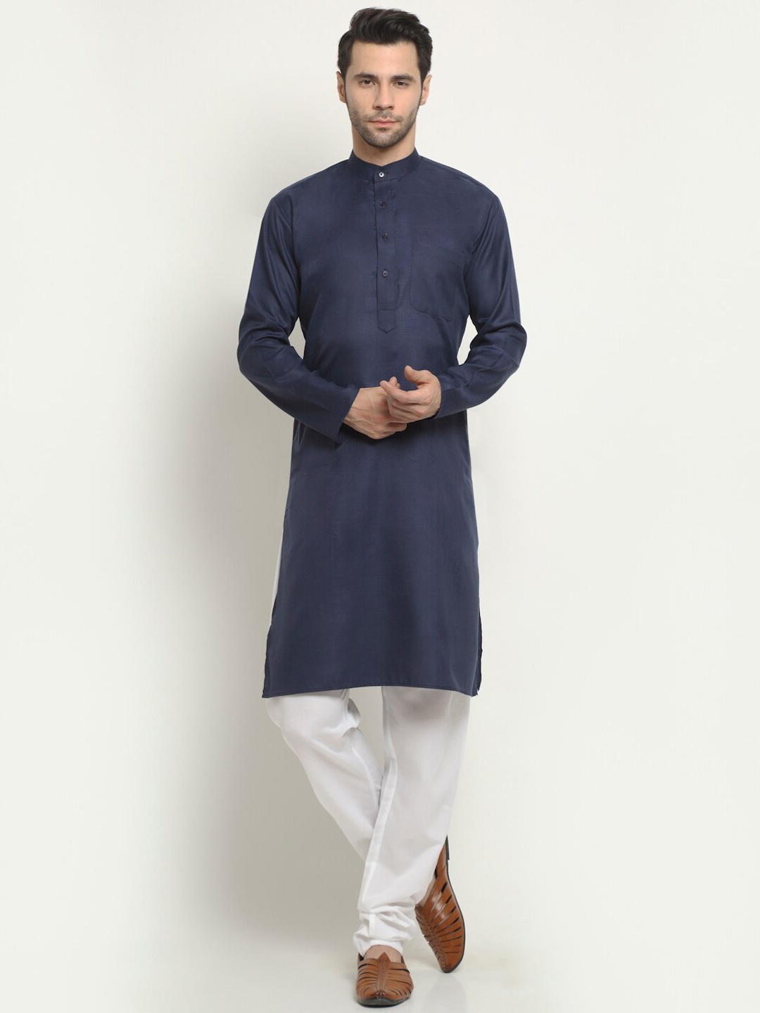 

NEUDIS Men Pure Cotton Kurta with Trousers, Navy blue