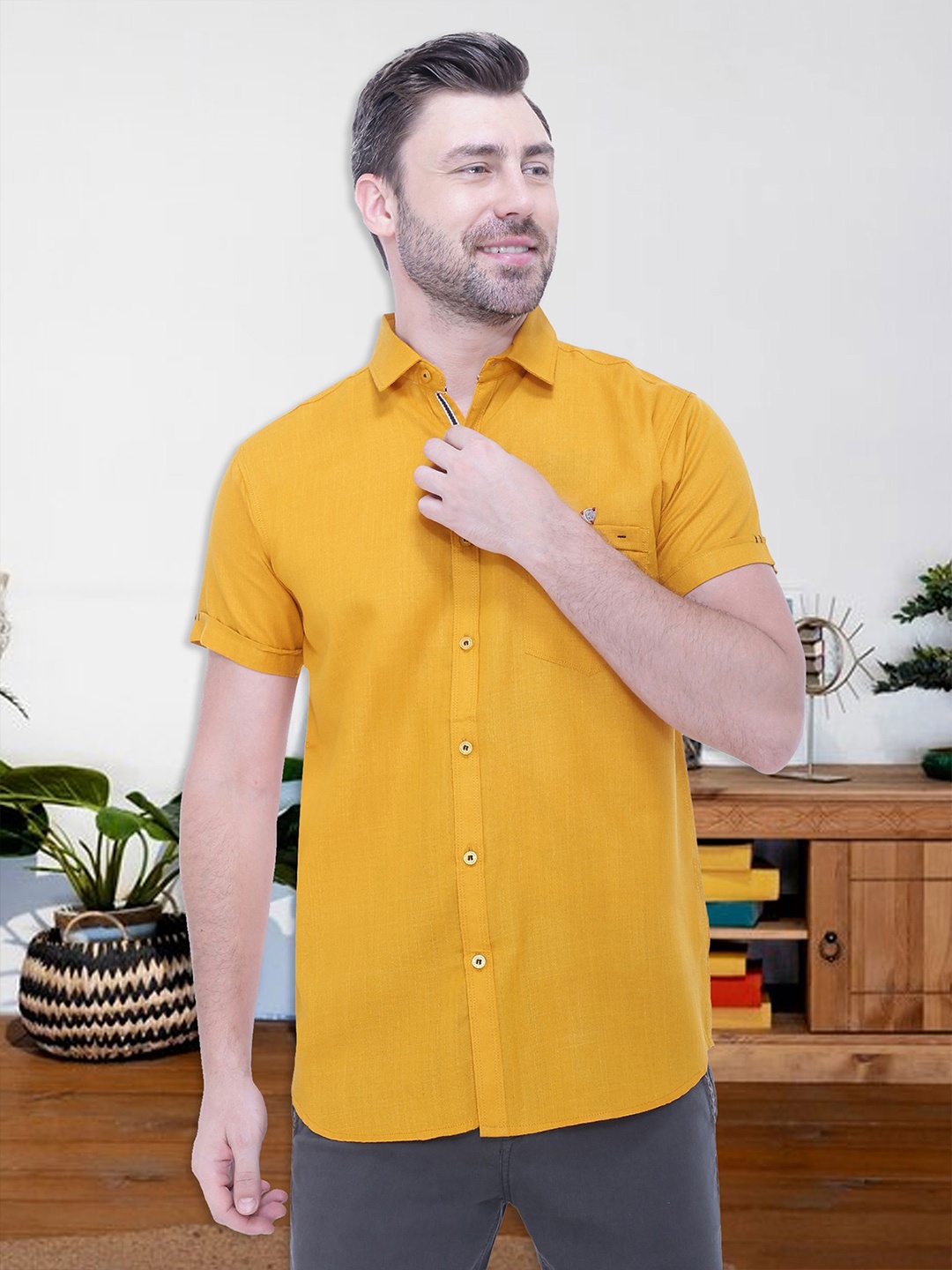 

Kuons Avenue Men Smart Slim Fit Casual Shirt, Mustard