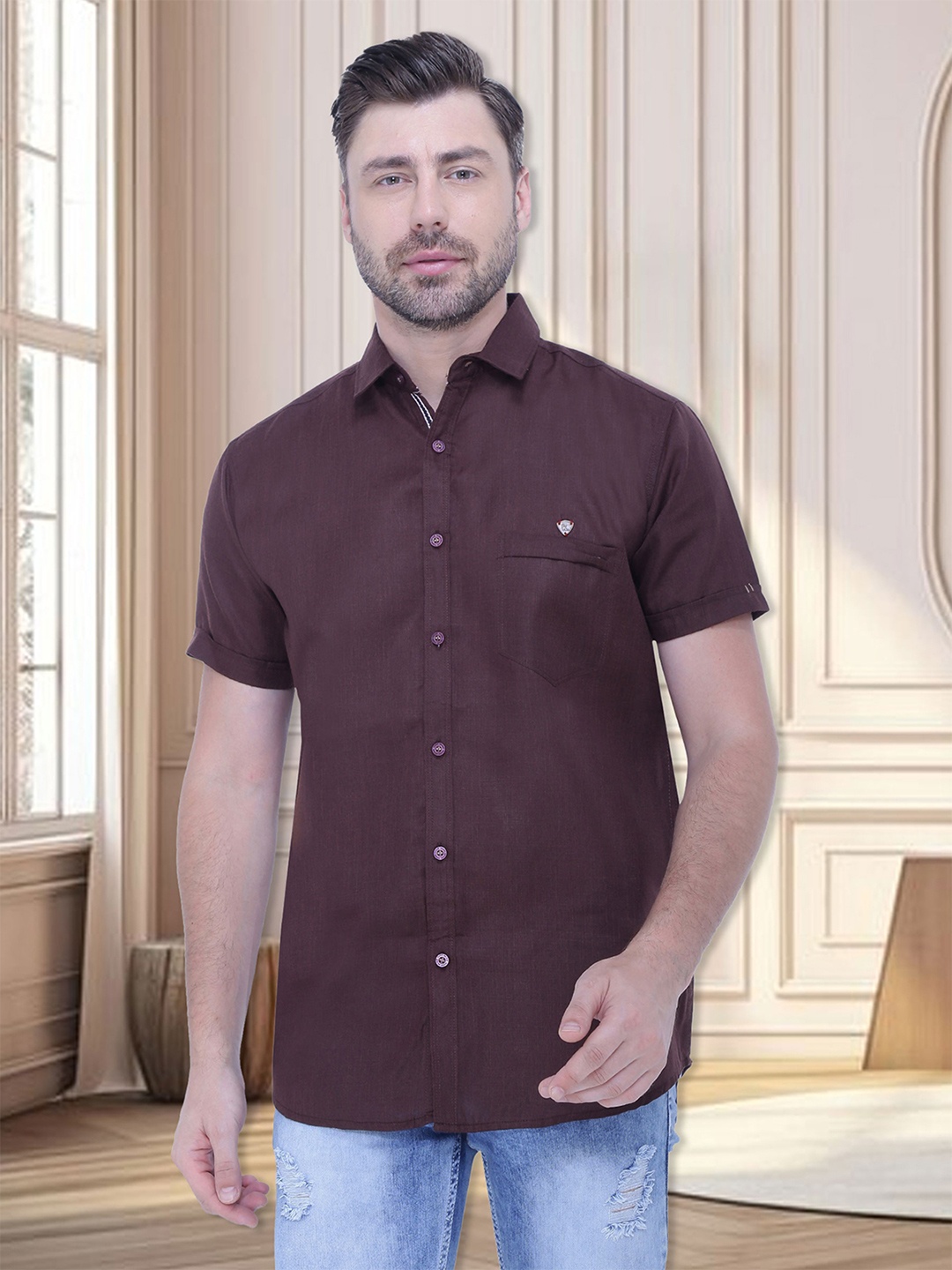 

Kuons Avenue Men Smart Slim Fit Casual Shirt, Burgundy