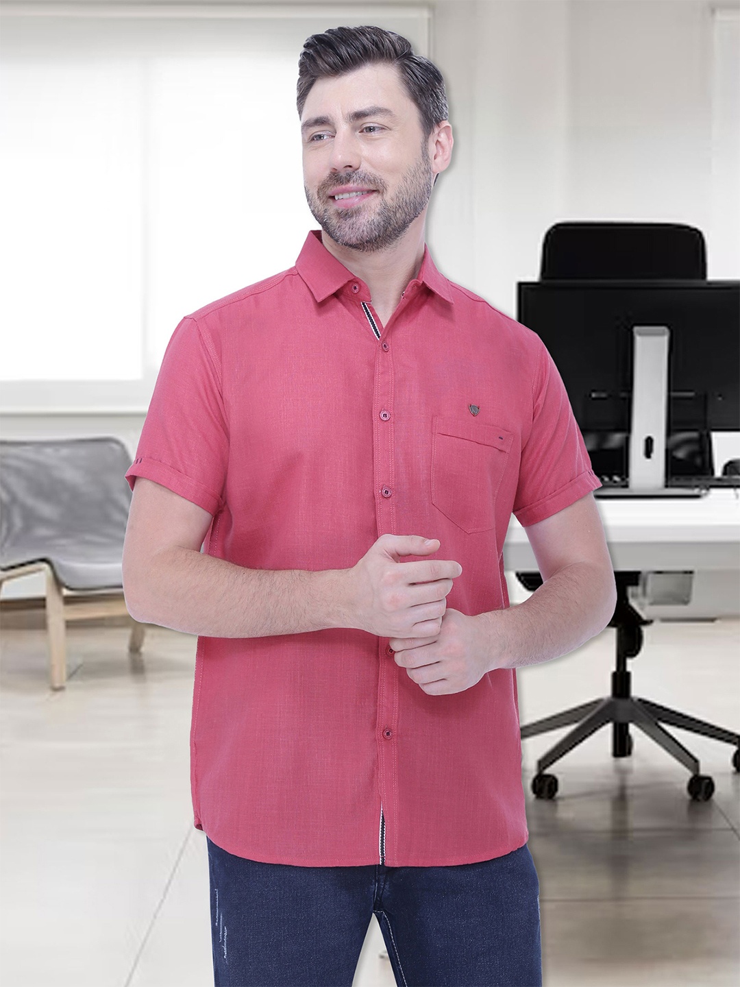 

Kuons Avenue Men Smart Slim Fit Casual Shirt, Pink