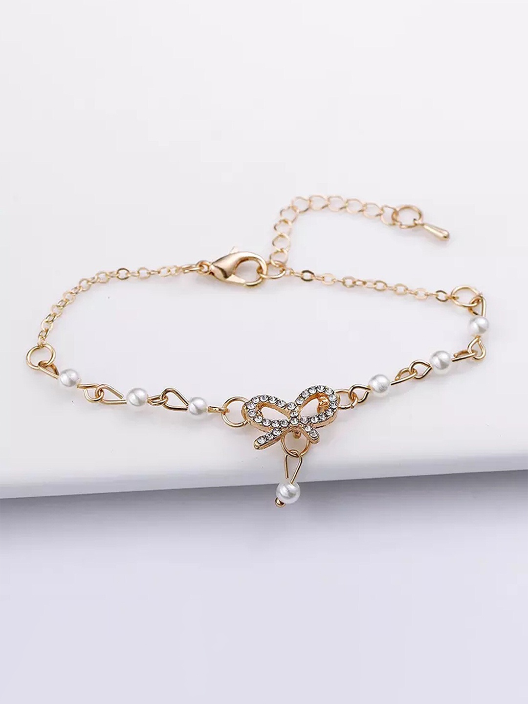 

Pinapes Women Brass Pearls Gold-Plated Link Bracelet