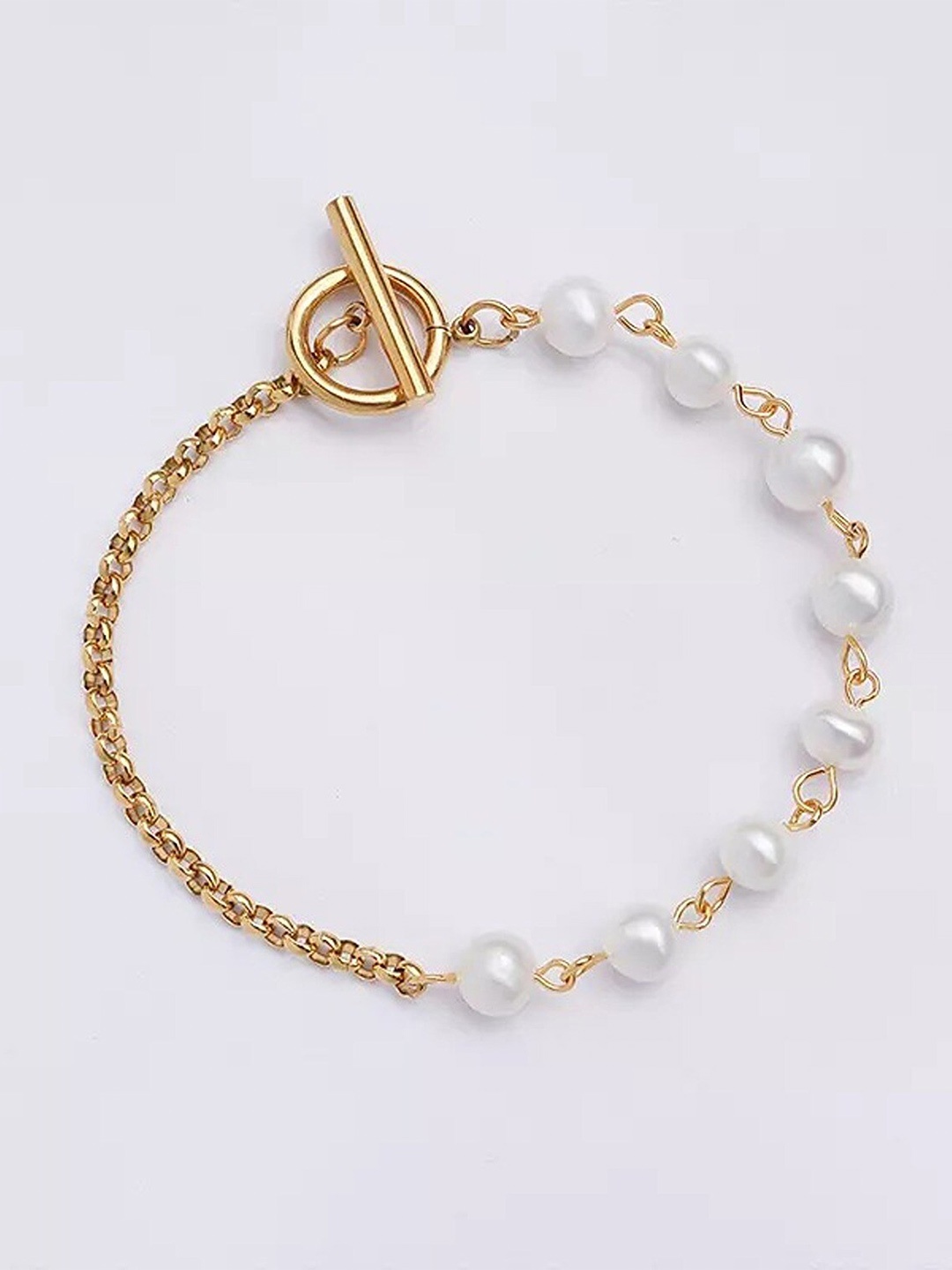 

Pinapes Women Brass Pearls Gold-Plated Link Bracelet