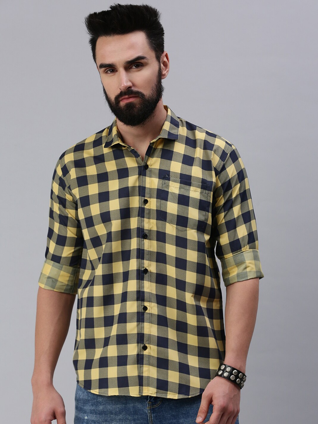 

Rodzen Men Checked Casual Cotton Shirt, Yellow