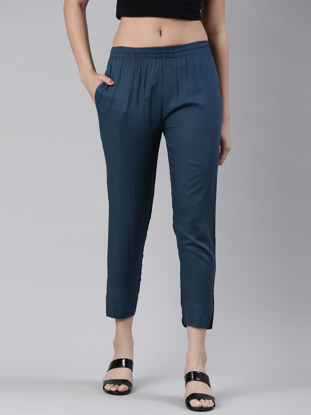 

Kryptic Women Smart Slim Fit Cigarette Trousers, Teal