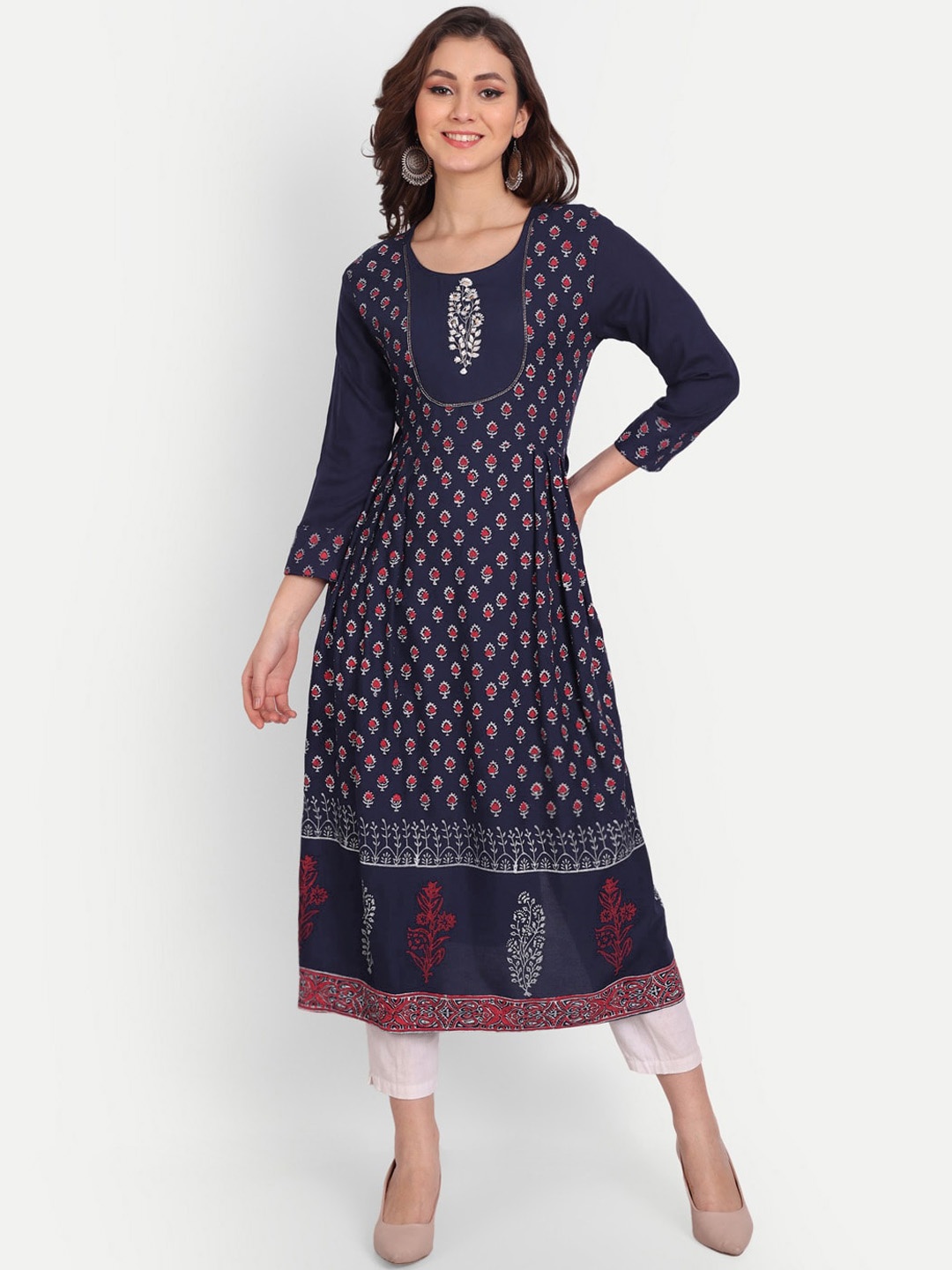 

Mclothings Women Ethnic Motifs Organic Cotton Anarkali Kurta, Blue