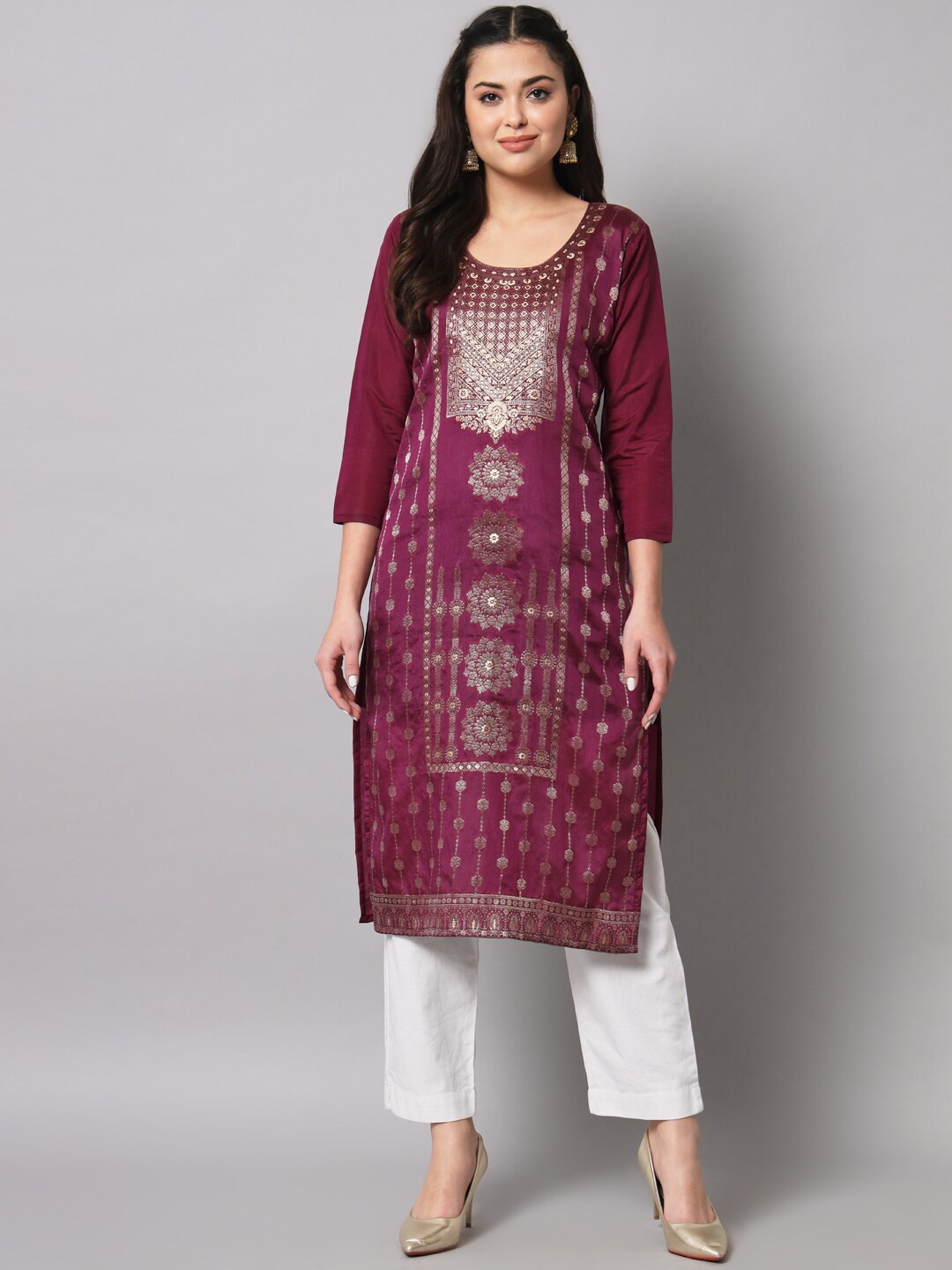 HERE&NOW Women Ethnic Motifs Printed Kurta, Purple