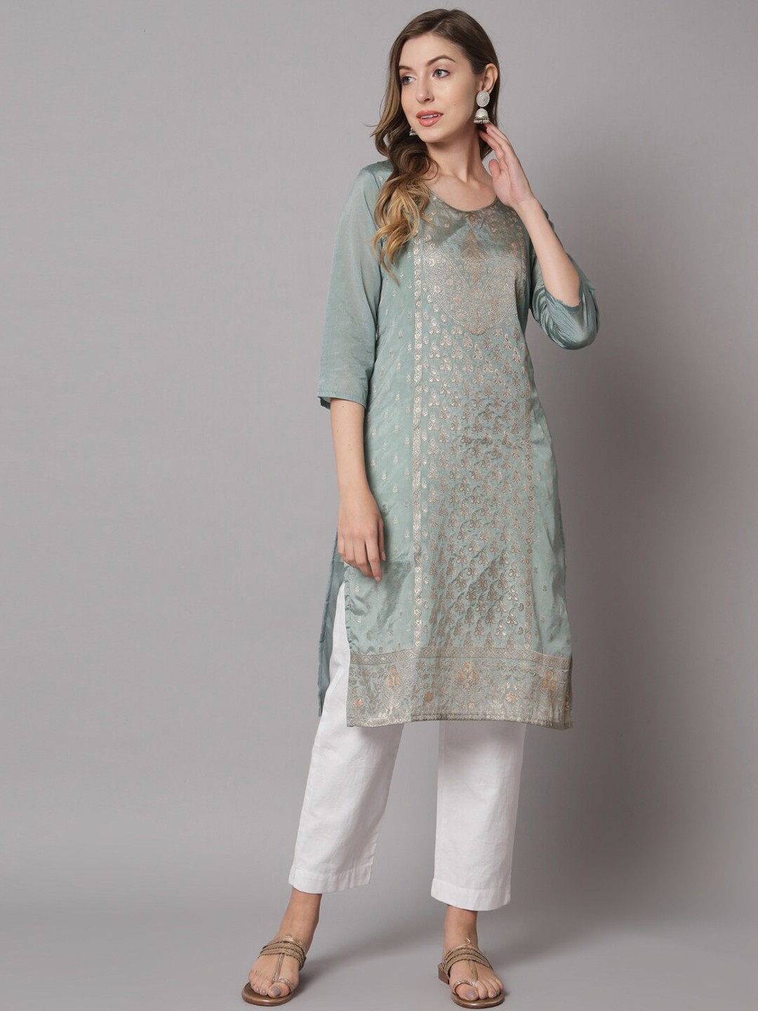 

HERE&NOW Women Ethnic Motifs Flared Sleeves Kurta, Grey