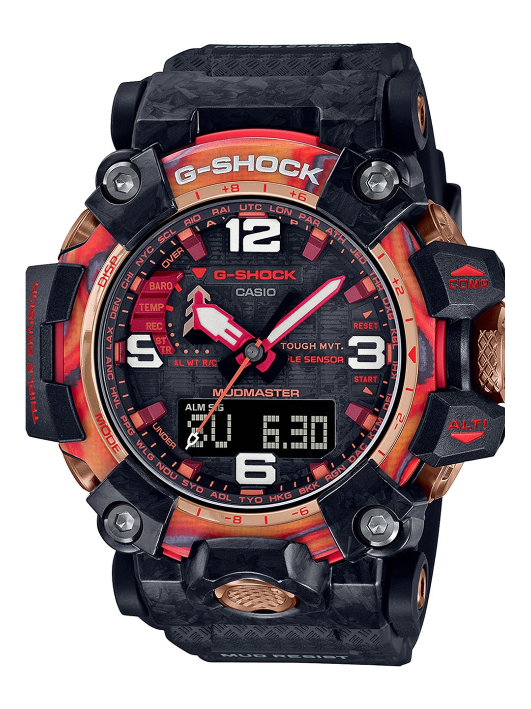 

CASIO Men Textured Straps Analogue and Digital Chronograph Solar Watch, Red