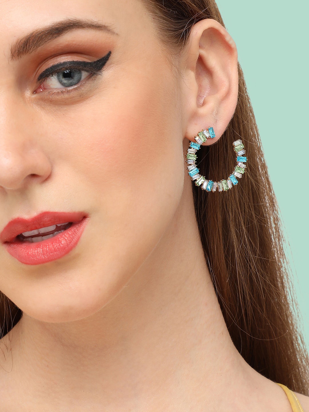 

SOHI Oval Half Hoop Stone Studded Earrings, Blue