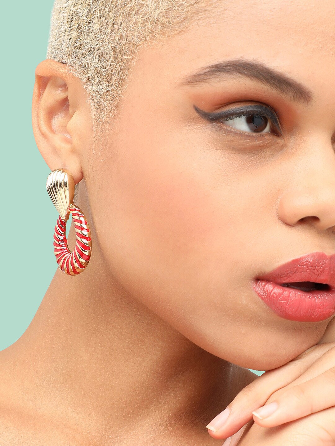 

SOHI Gold-Plated Contemporary Drop Earrings, Red