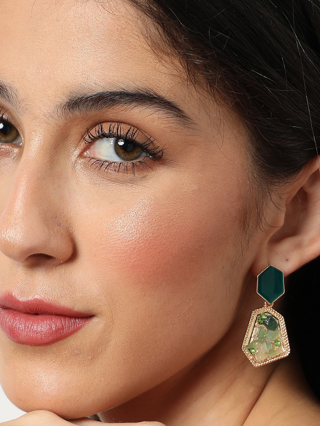 

SOHI Hexagon shaped Drop Earrings, Green