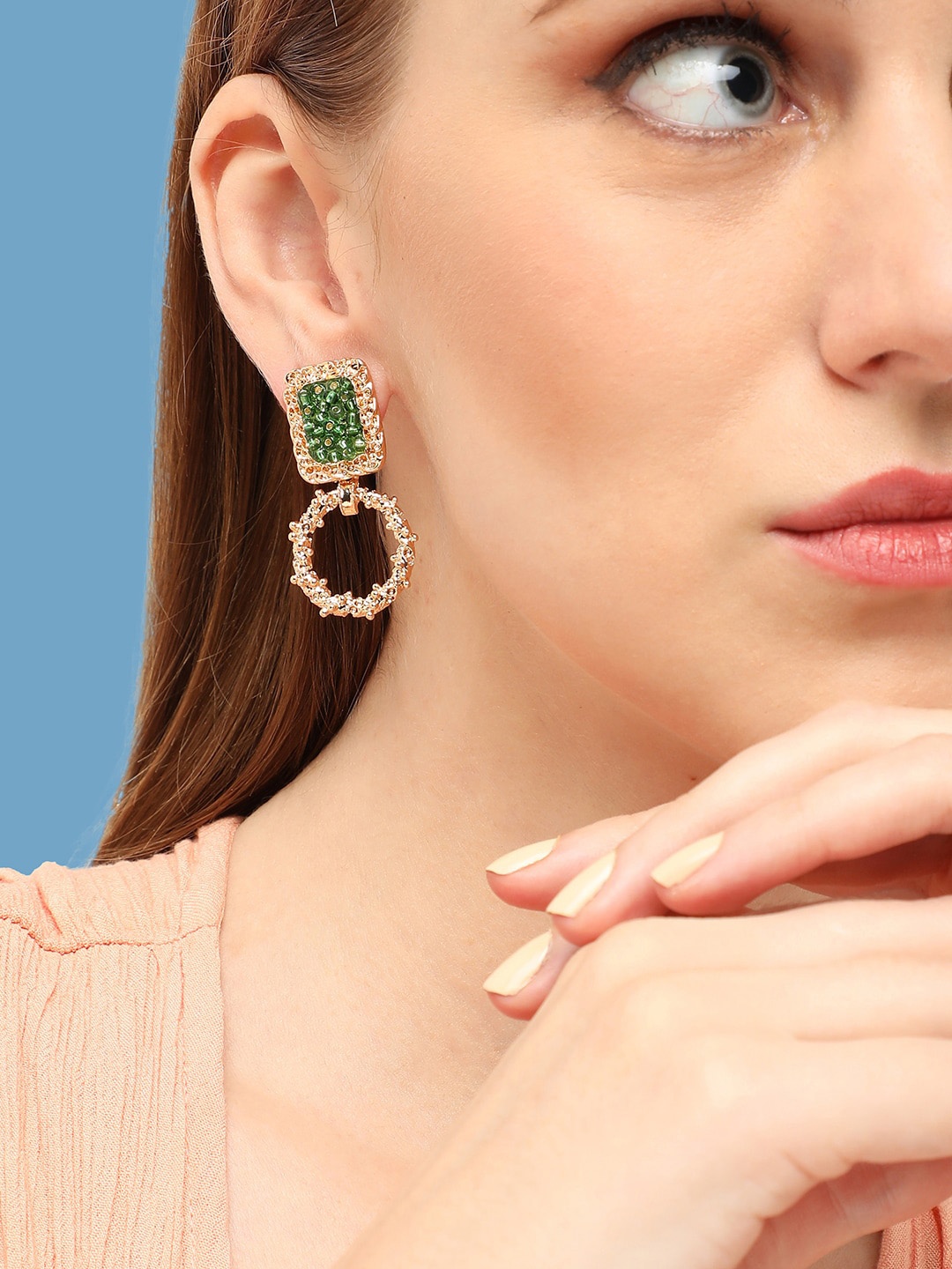 

SOHI Gold-Plated Contemporary Drop Earrings, Green