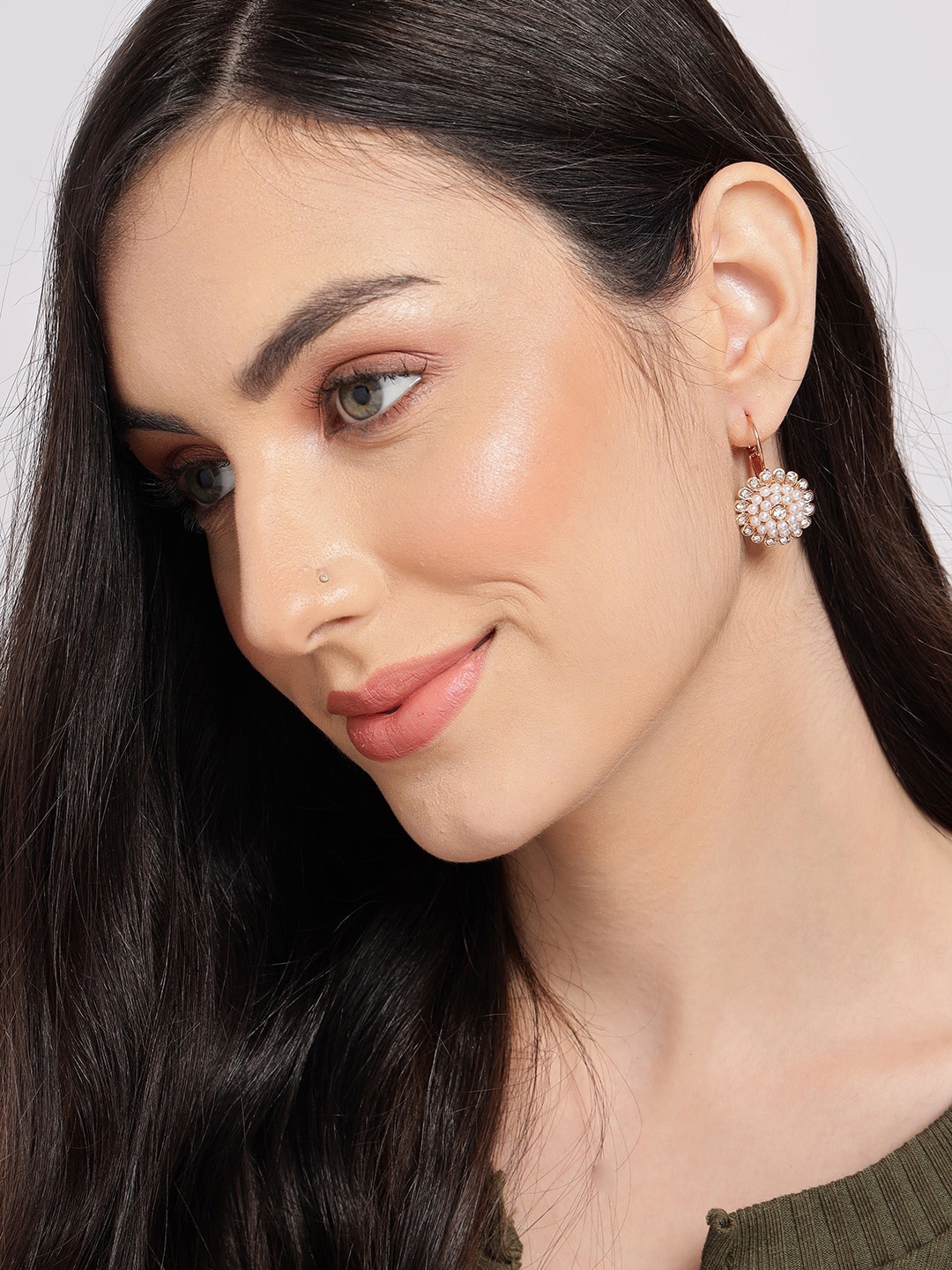 

SOHI White Floral Pearls Studded Drop Earrings