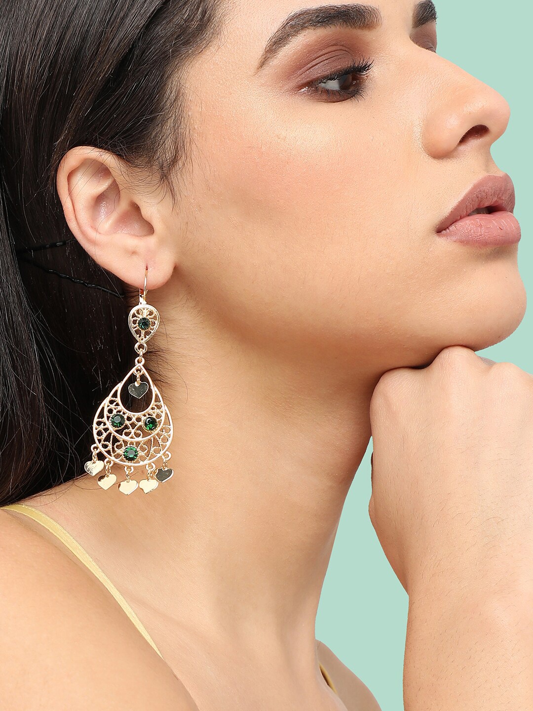 

SOHI Contemporary Gold Plated Chandelier Drop Earrings, Green