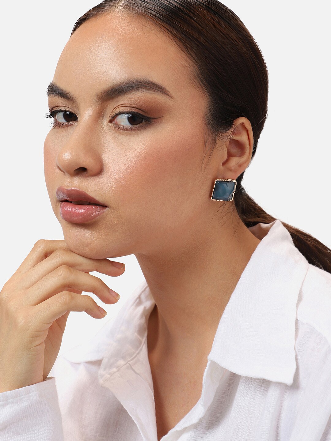 

SOHI Gold-Plated Square Studs Earrings, Blue