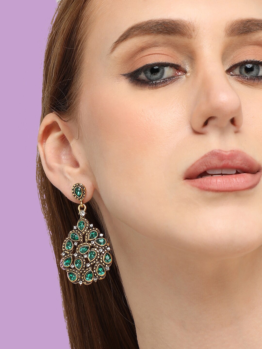 

SOHI Gold-Plated Contemporary Drop Earrings, Green