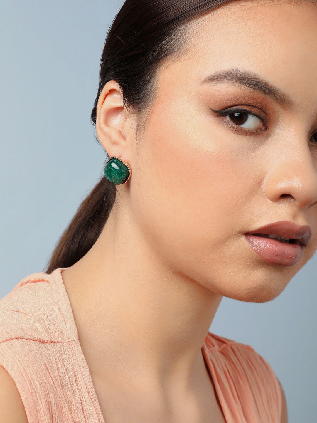 

SOHI Gold-Plated Contemporary Studs Earrings, Green