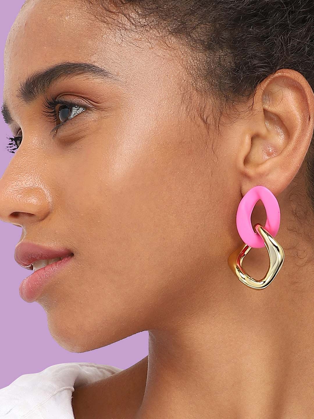 

SOHI Gold-Plated Contemporary Drop Earrings, Pink