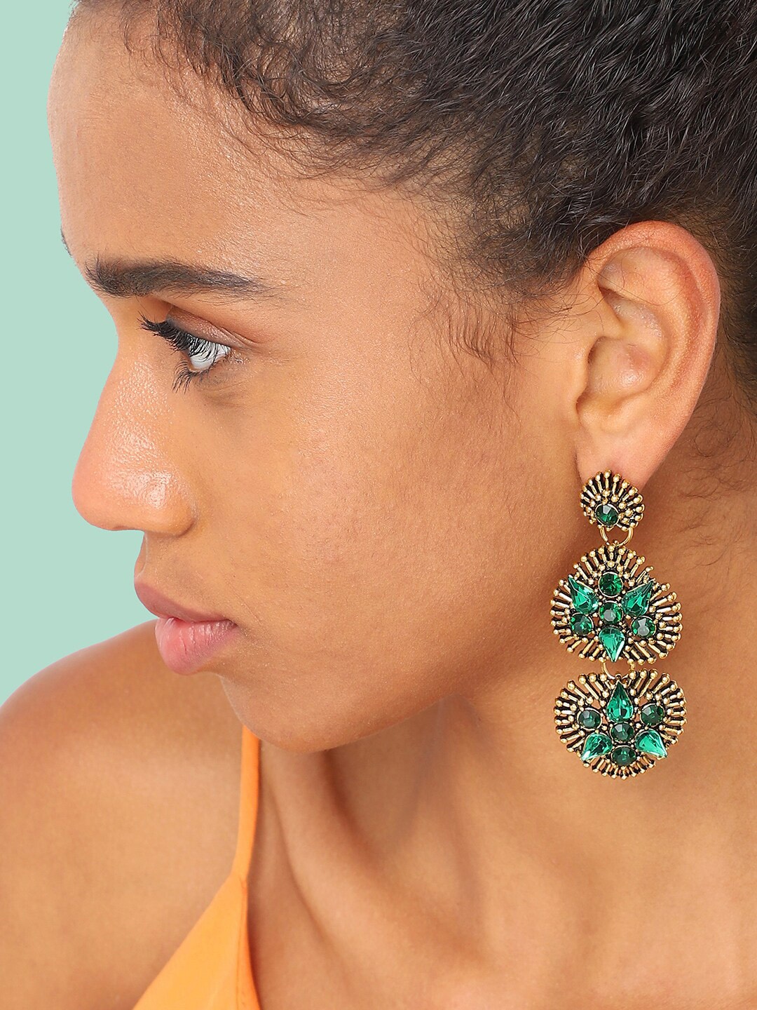 

SOHI Gold-Plated Contemporary Drop Earrings, Green