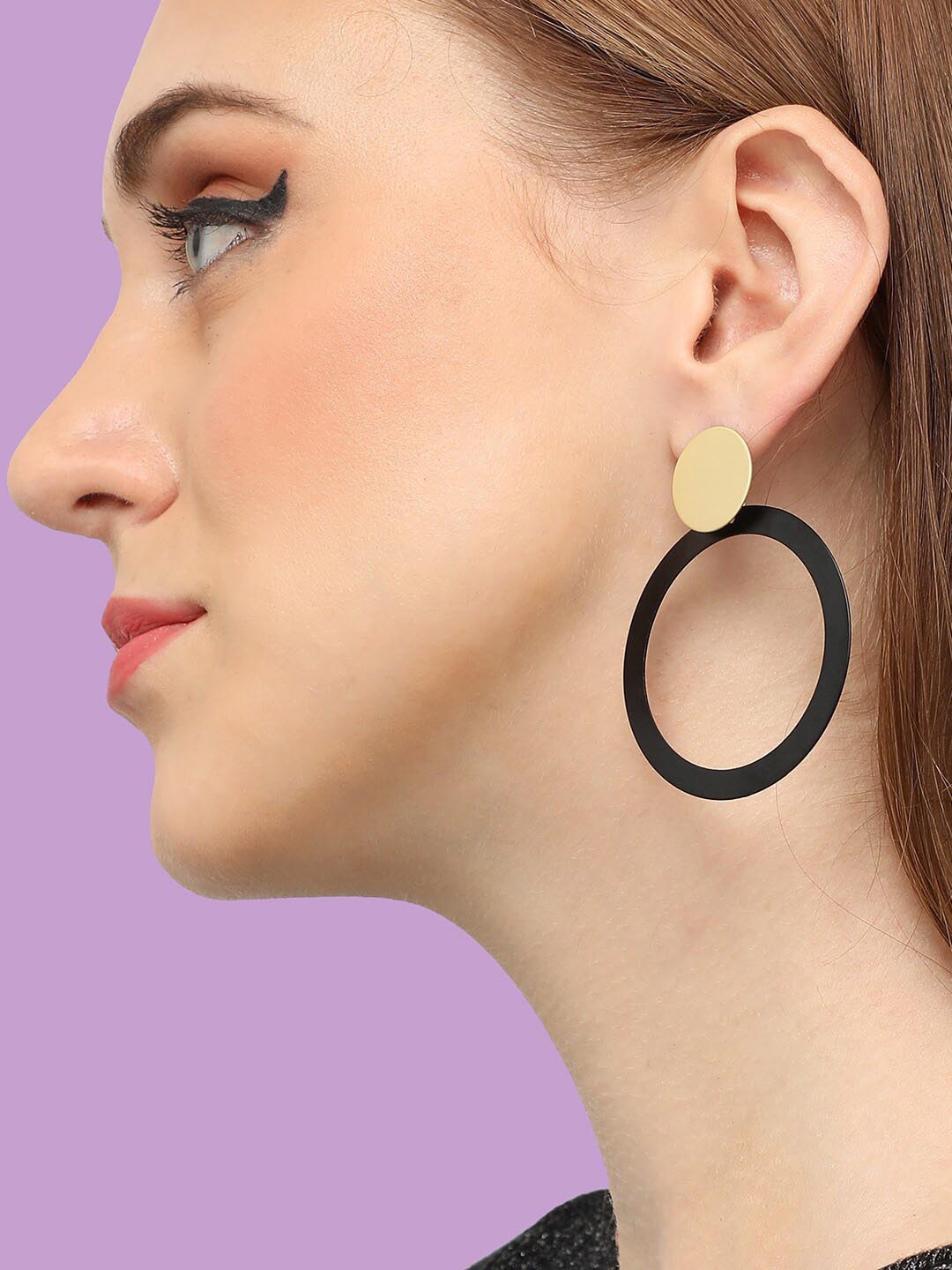

SOHI Gold-Plated Circular Drop Earrings, Black