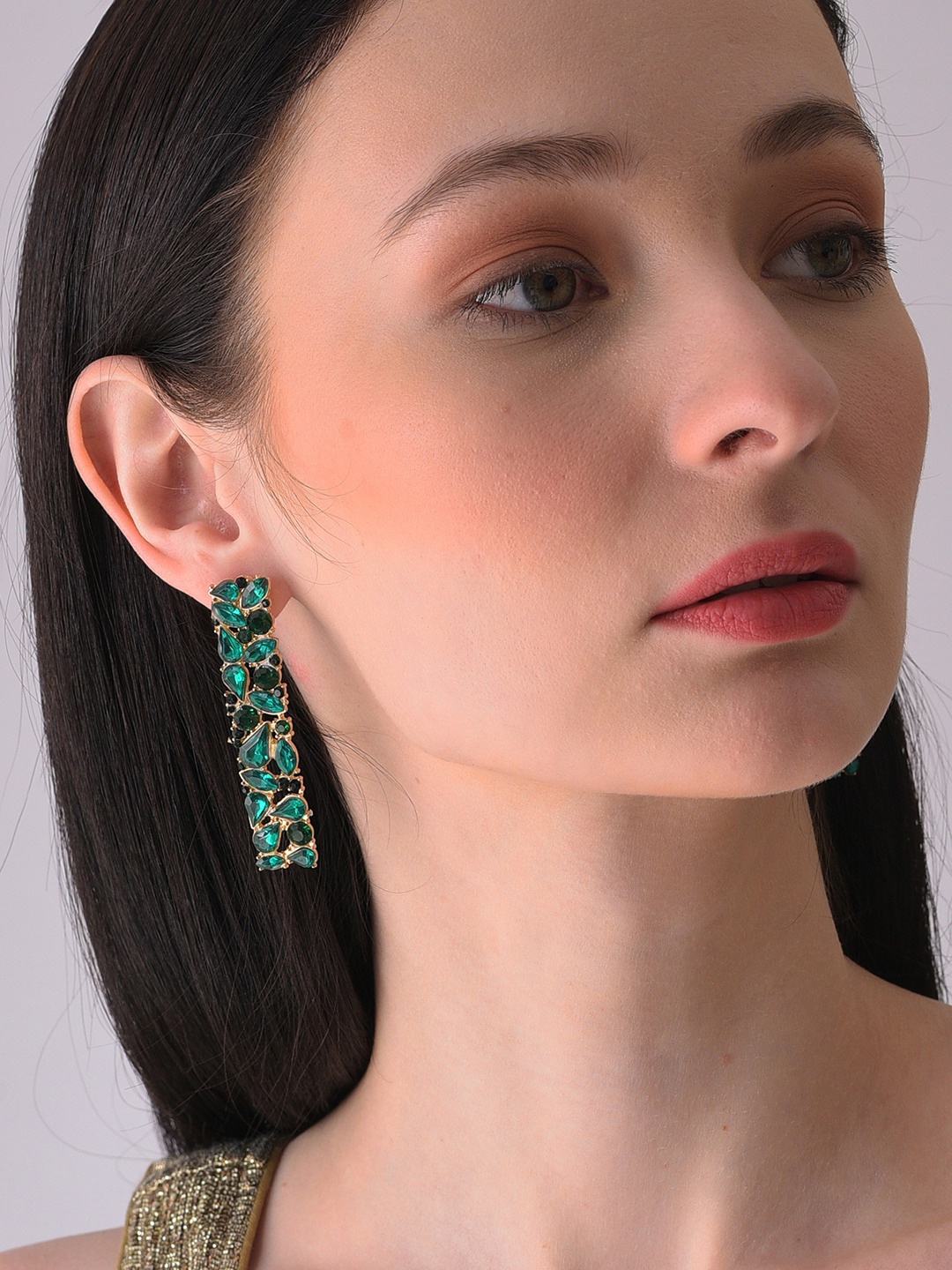 

SOHI Gold-Plated Geometric Drop Earrings, Green