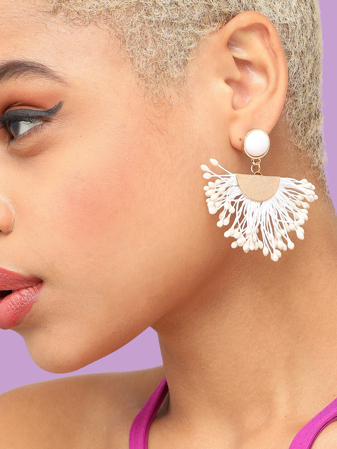 

SOHI Gold-Plated Tasselled Contemporary Drop Earrings, White