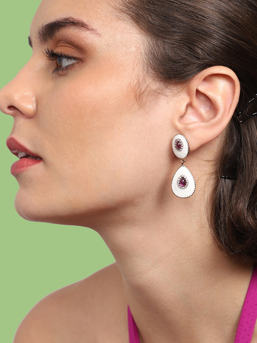 

SOHI Gold Plated Teardrop Shaped Drop Earrings, Pink