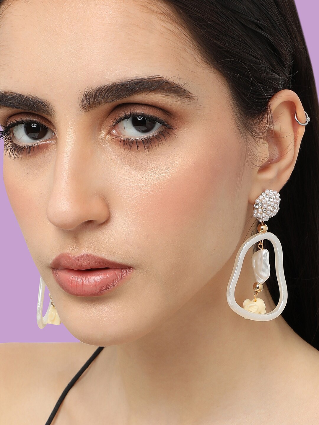 

SOHI Gold Plated Contemporary Drop Earrings, White