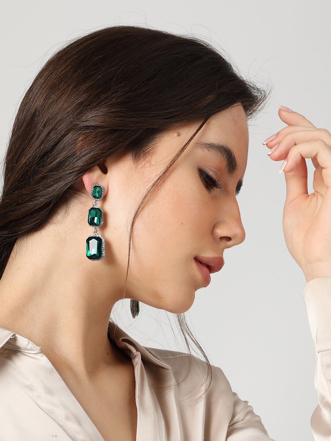 

SOHI Gold-Plated Contemporary Drop Earrings, Green