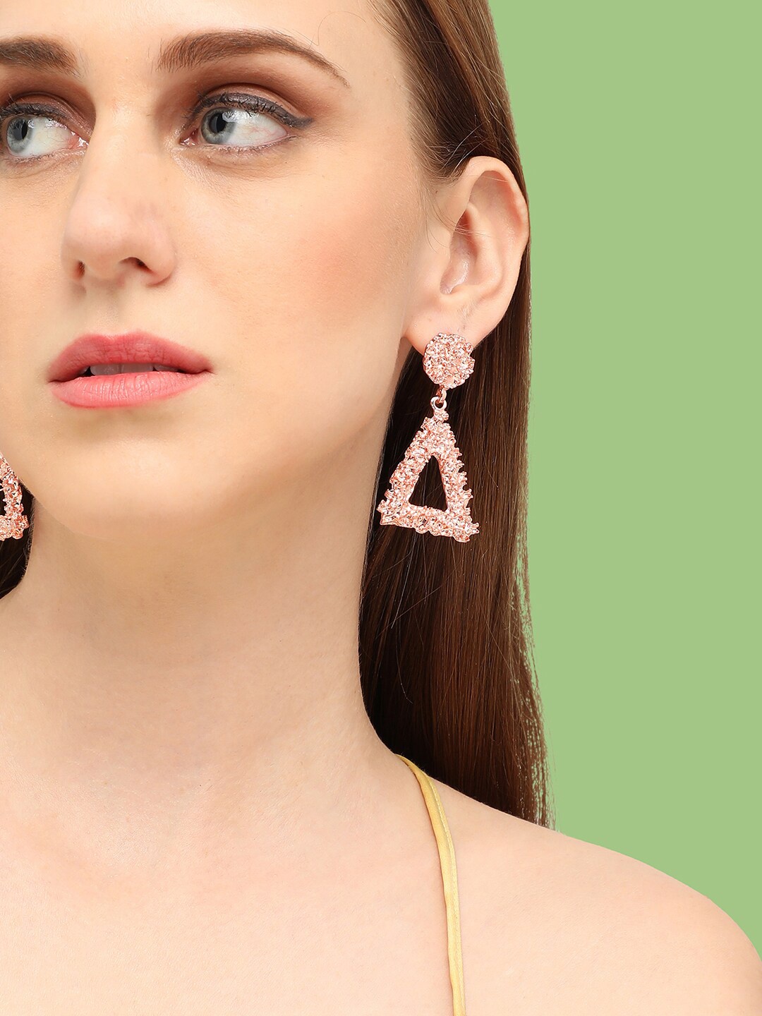 

SOHI Rose Gold -Plated Contemporary Drop Earrings, White