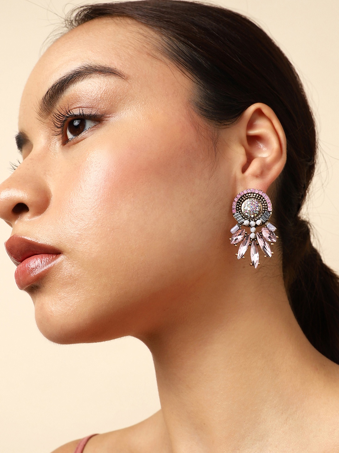 

SOHI Gold-Plated Contemporary Drop Earrings, Pink