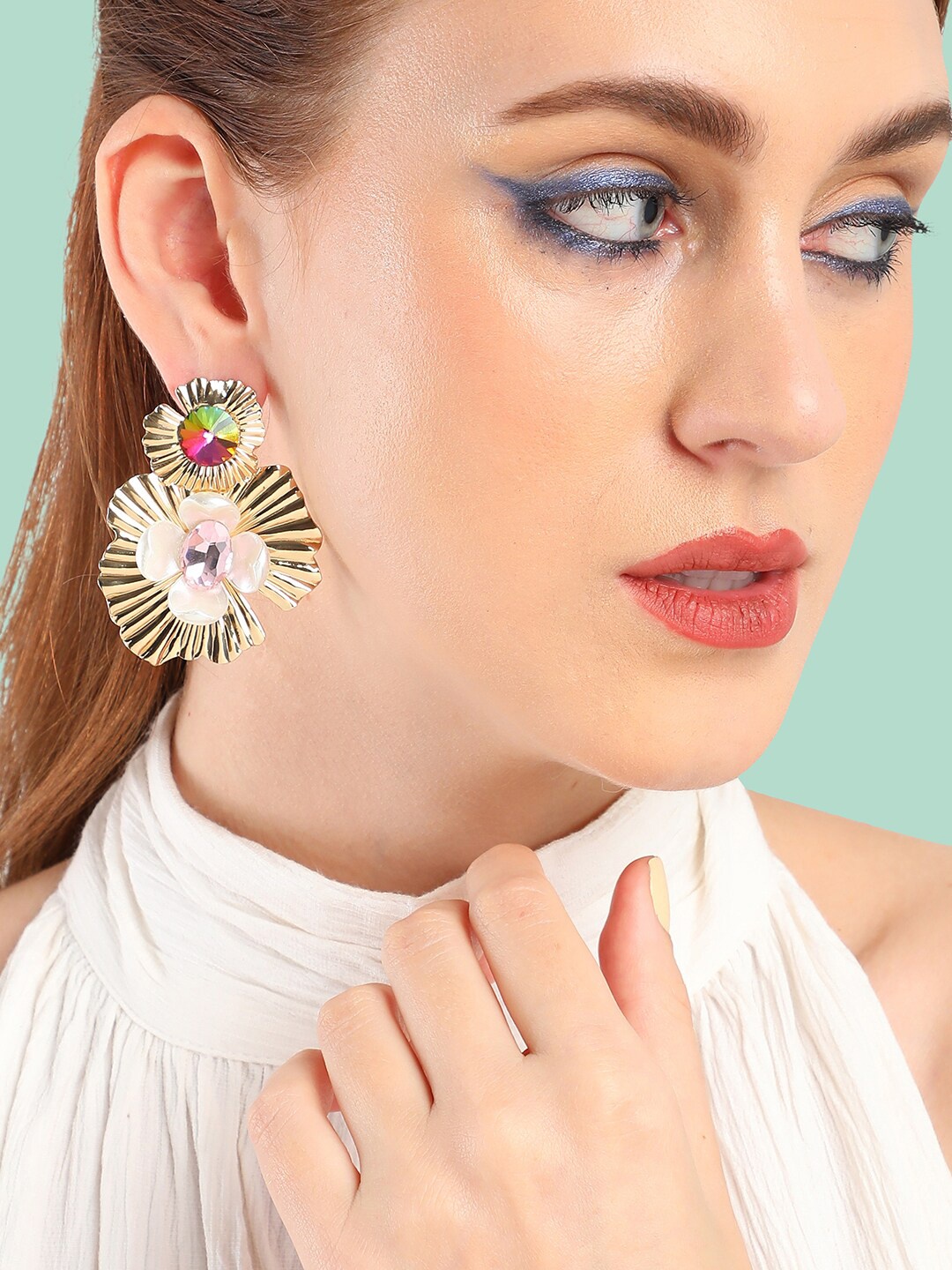 

SOHI Gold-Plated Contemporary Drop Earrings, Pink