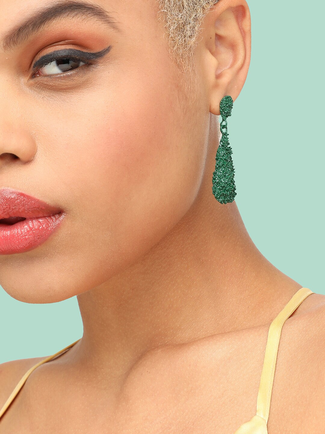 

SOHI Gold-Plated Contemporary Drop Earrings, Green