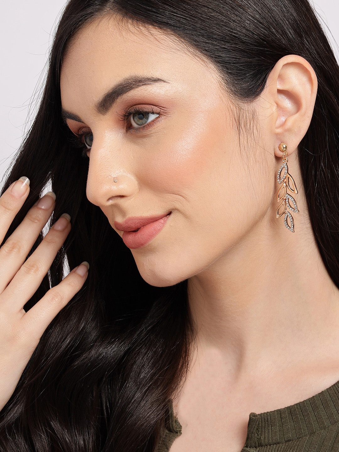 

SOHI Gold-Plated Leaf Shaped Drop Earrings