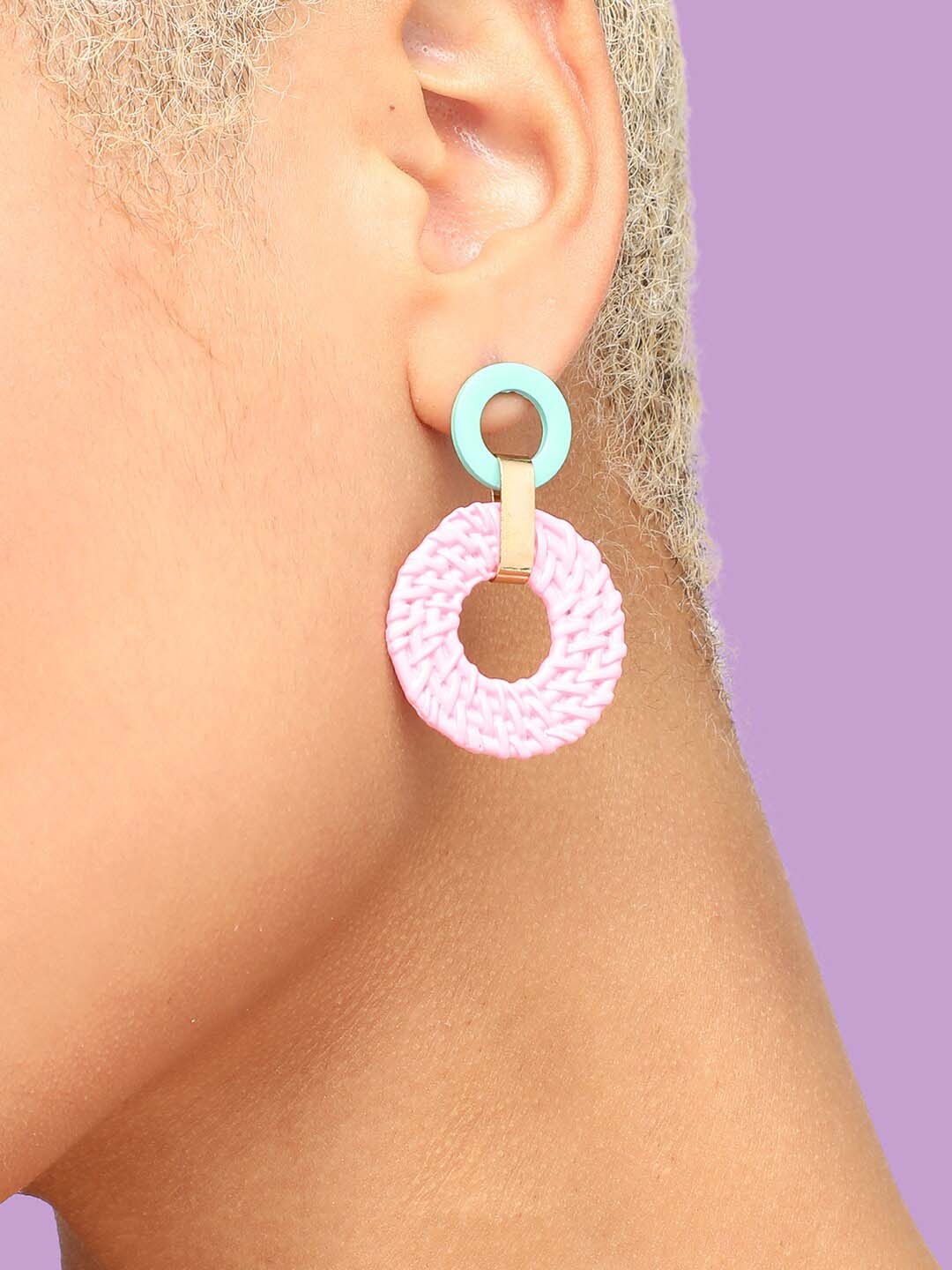 

SOHI Gold-Plated Contemporary Studs Earrings, Pink