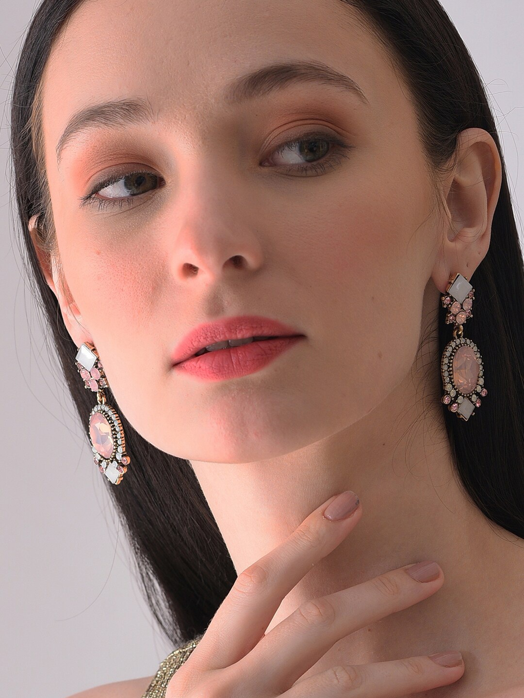 

SOHI Gold-Plated Contemporary Drop Earrings, Pink