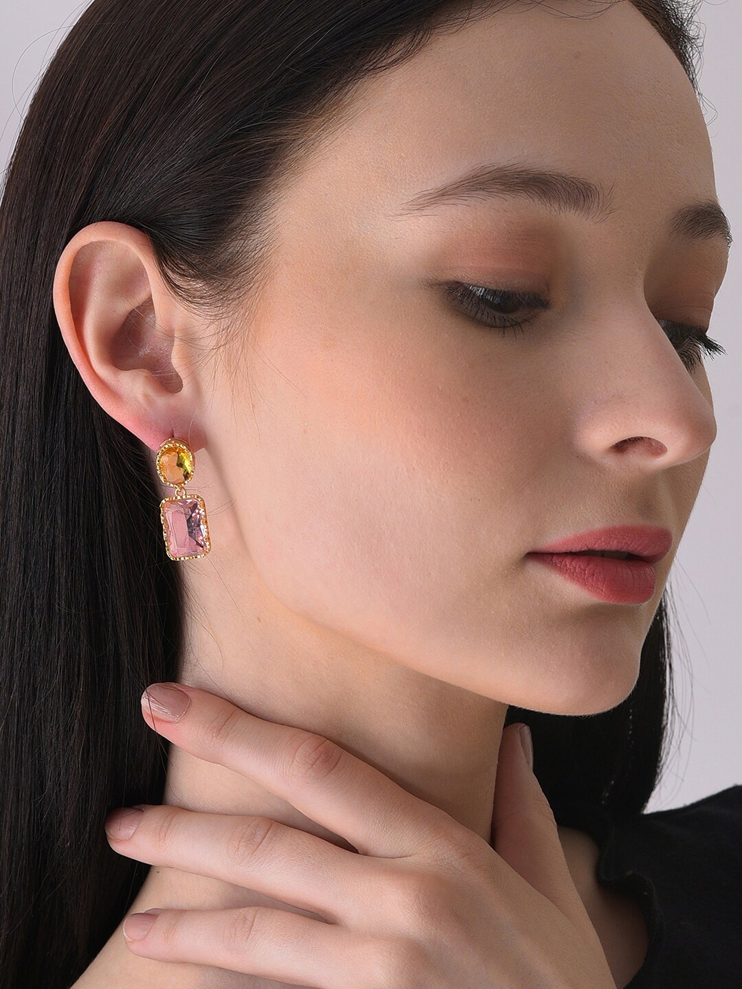 

SOHI Gold-Plated Contemporary Drop Earrings, Pink