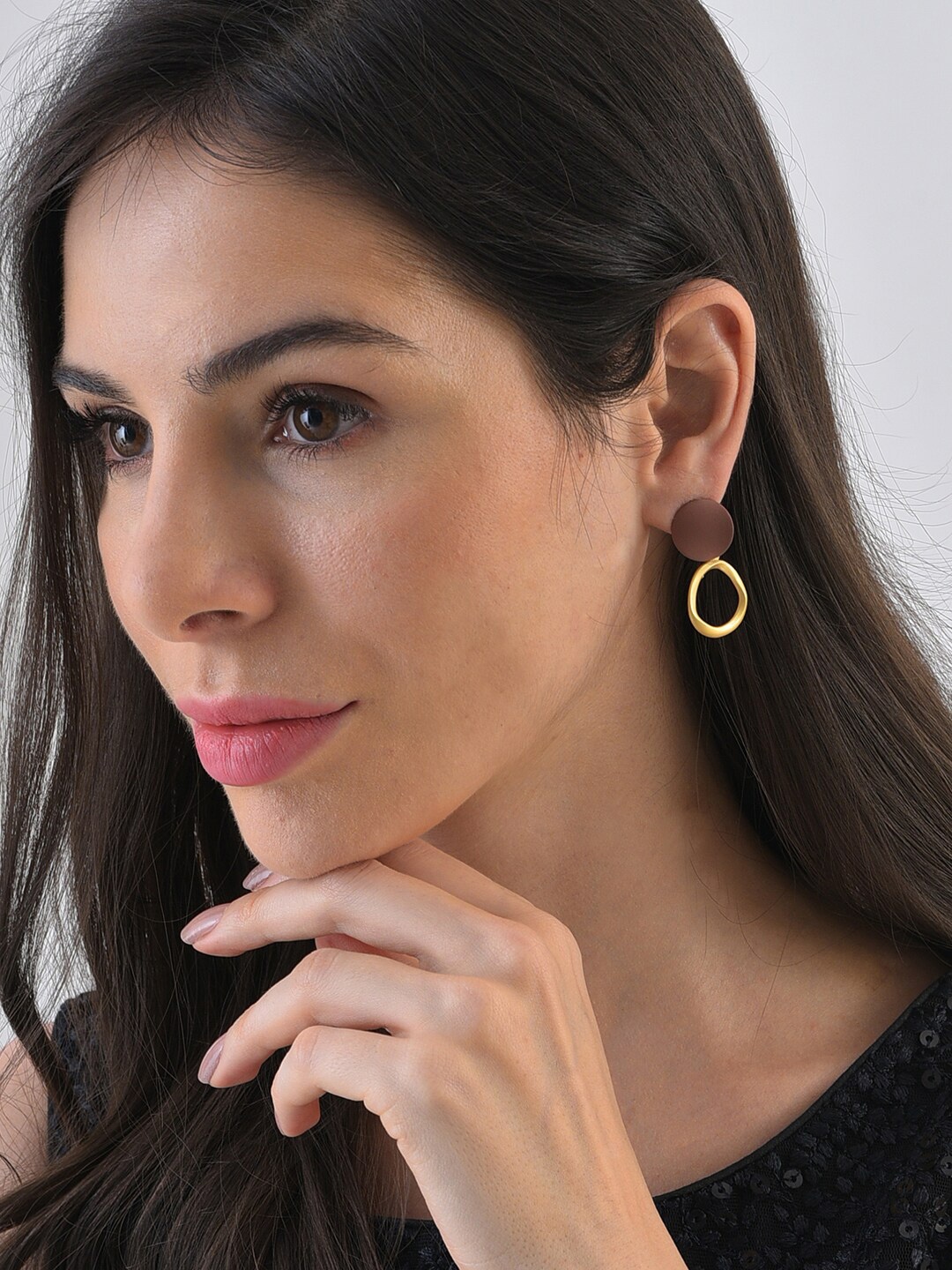 

SOHI Gold-Plated Circular Drop Earrings, Brown