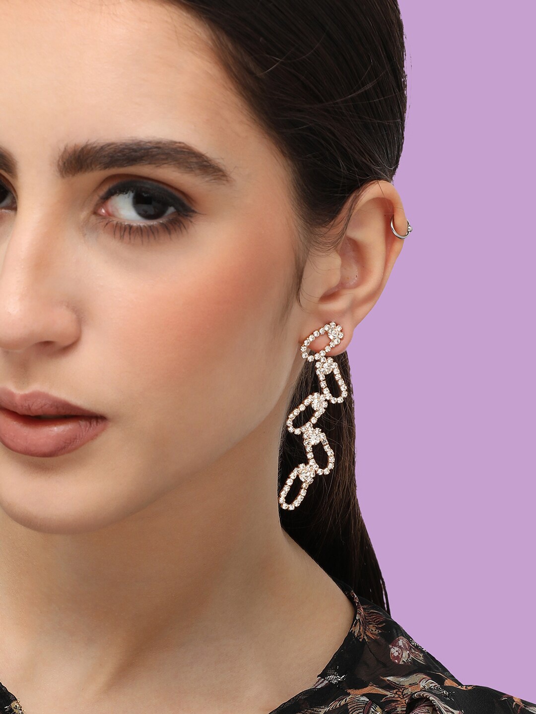 

SOHI Silver-Plated Stone Studded Contemporary Drop Earrings, White