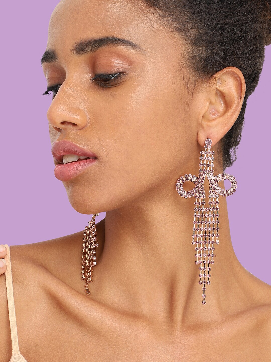 

SOHI Gold-Plated Contemporary Drop Earrings, Pink
