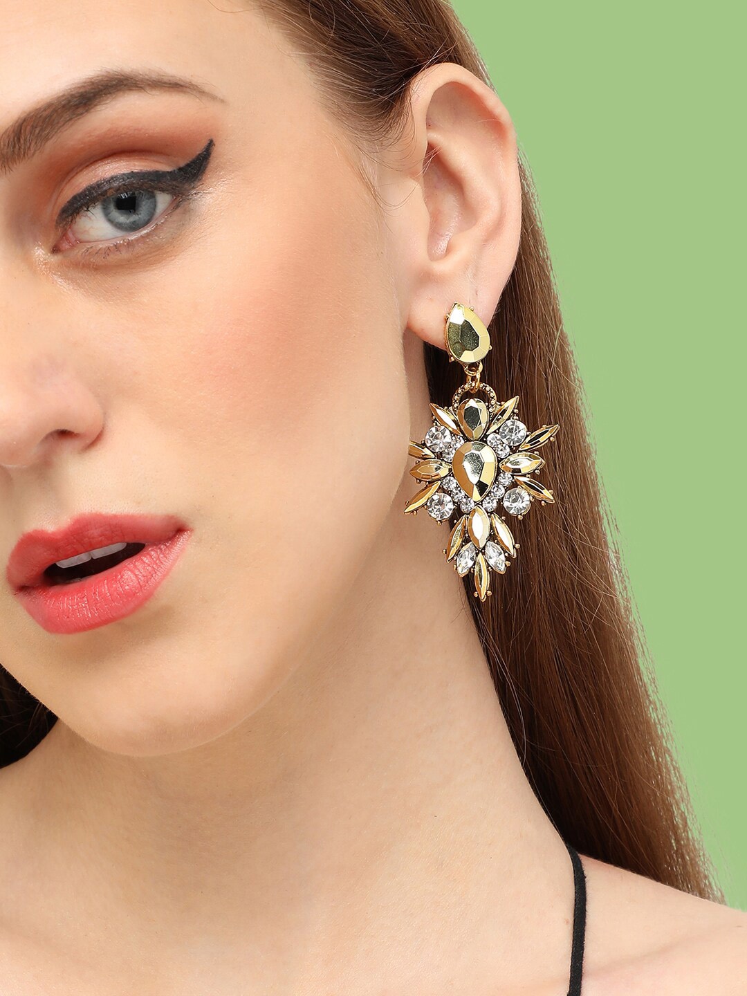 

SOHI Gold-Plated Contemporary Stone Drop Earrings