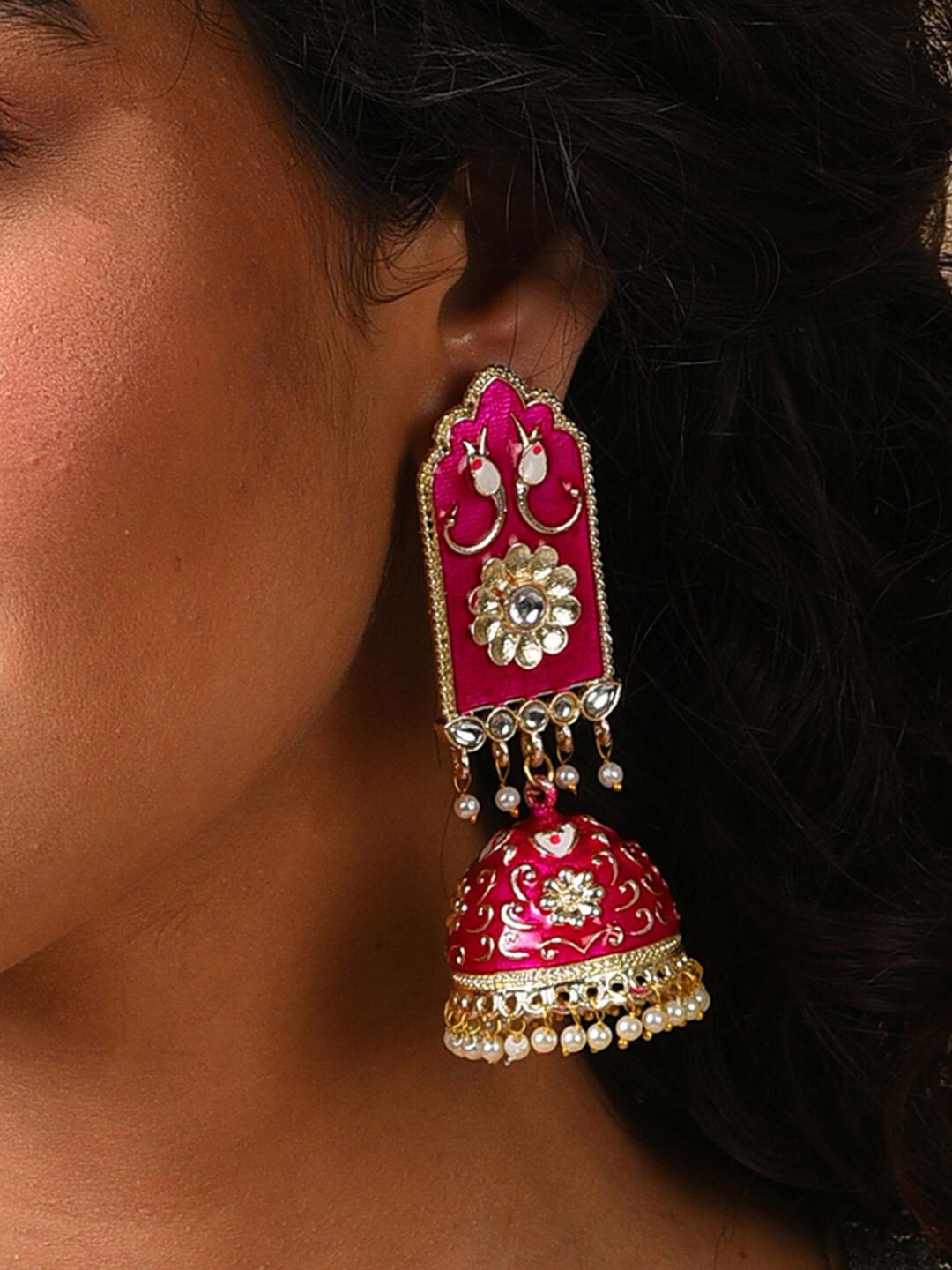 

SOHI Dome Shaped Jhumkas Earrings, Pink
