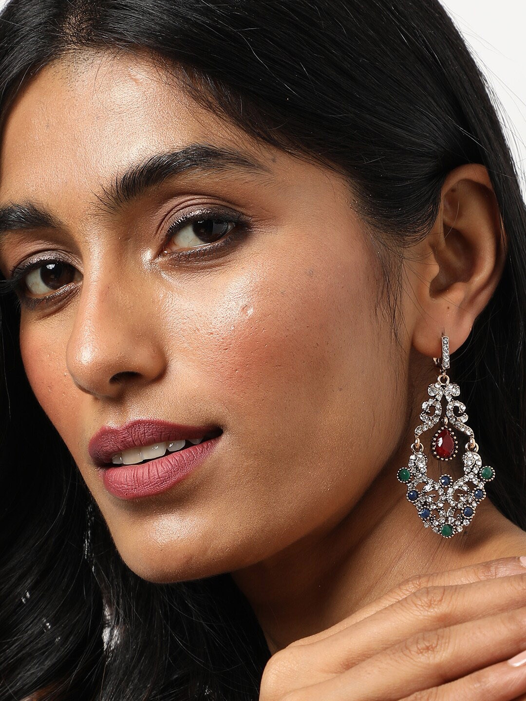 

SOHI Gold-Plated Contemporary Drop Earrings, Green