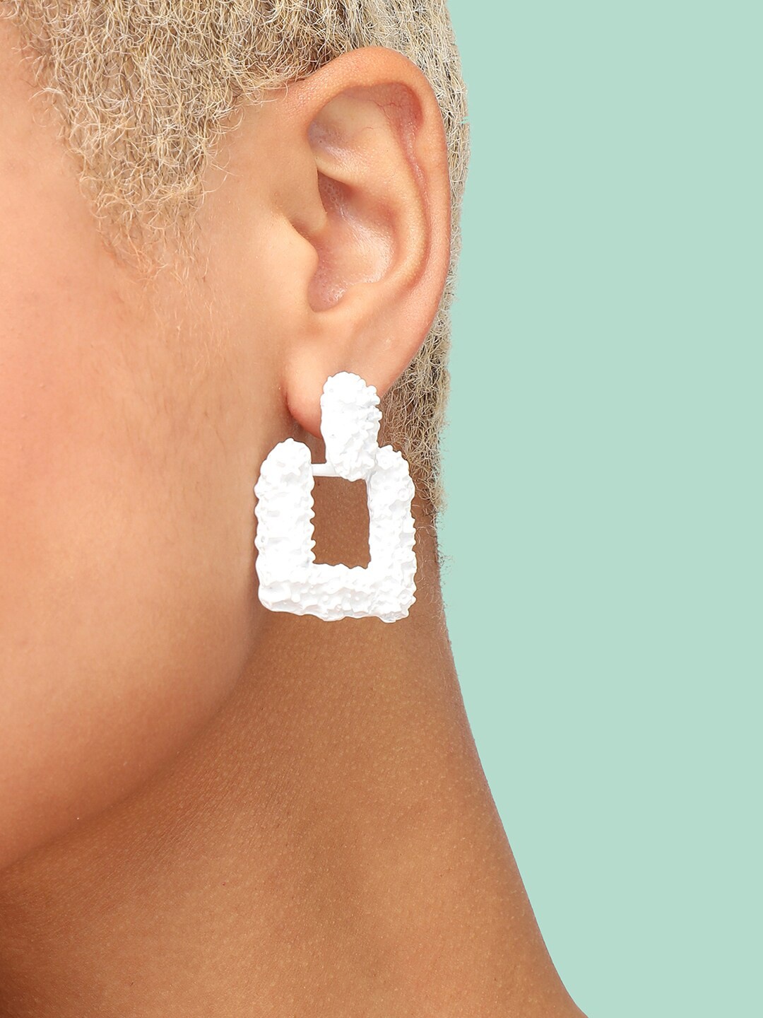 

SOHI Women Party Designer Square Shaped Drop Earrings, White