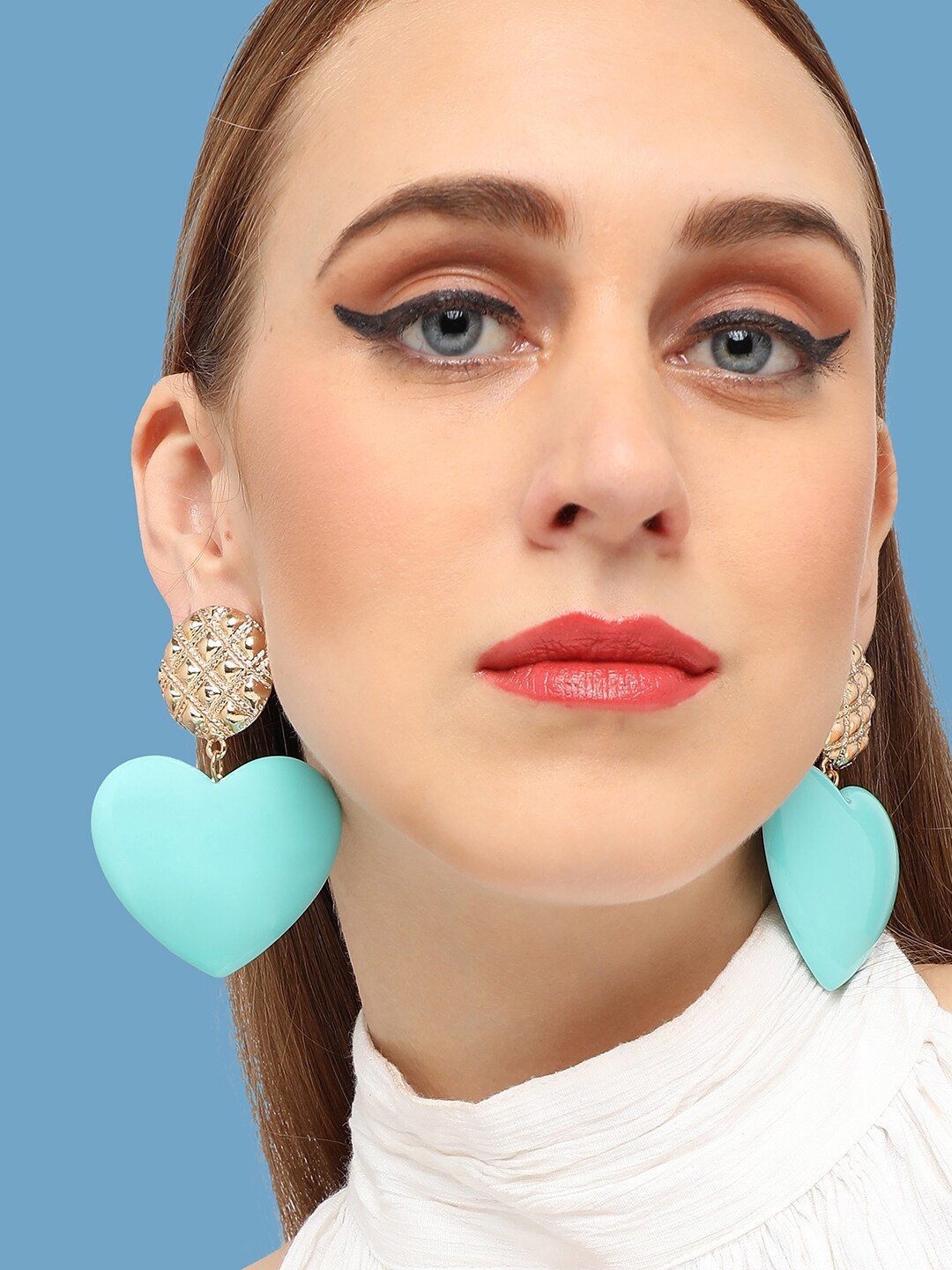 

SOHI Gold-Plated Party Designer Heart Shaped Drop Earrings, Turquoise blue