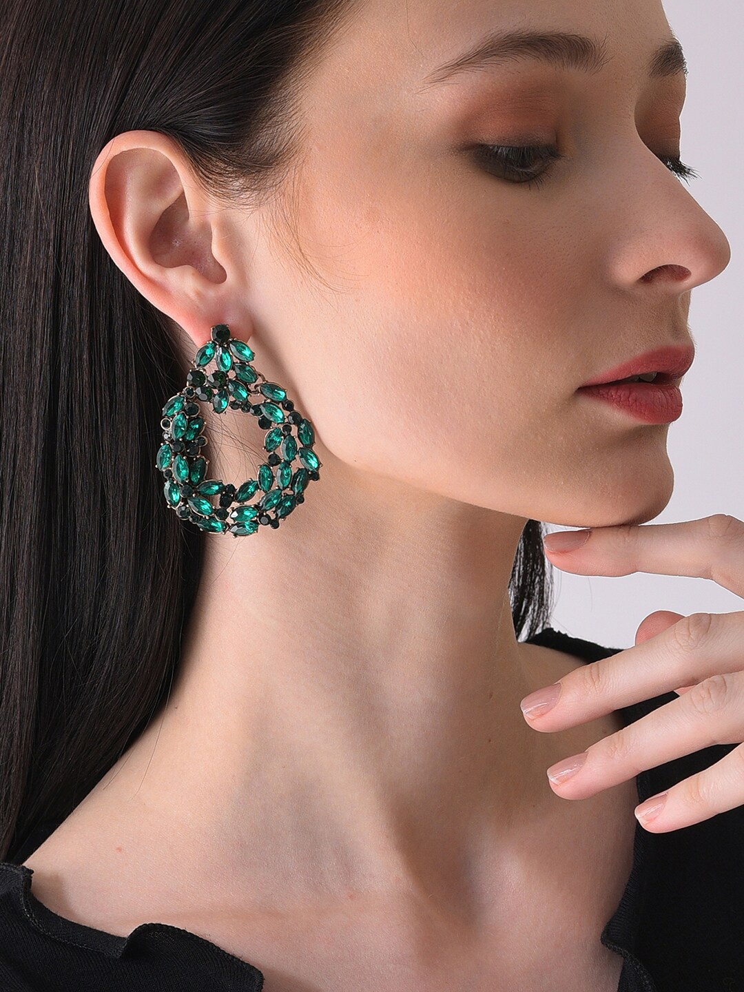

SOHI Women Gold-Plated Designer Stone Drop Earrings, Green