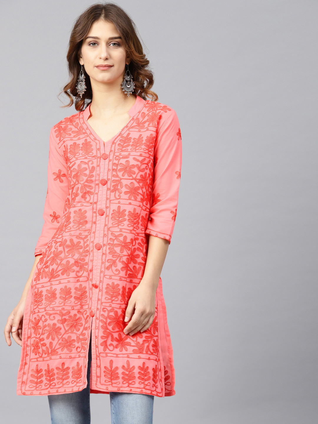 

Saadgi Women Orange Embroidered Straight Kurta