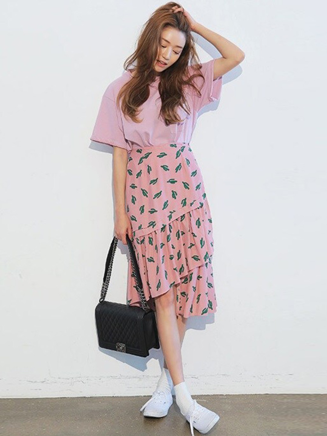 

La Aimee Printed Layered Below Knee Length Skirt, Pink