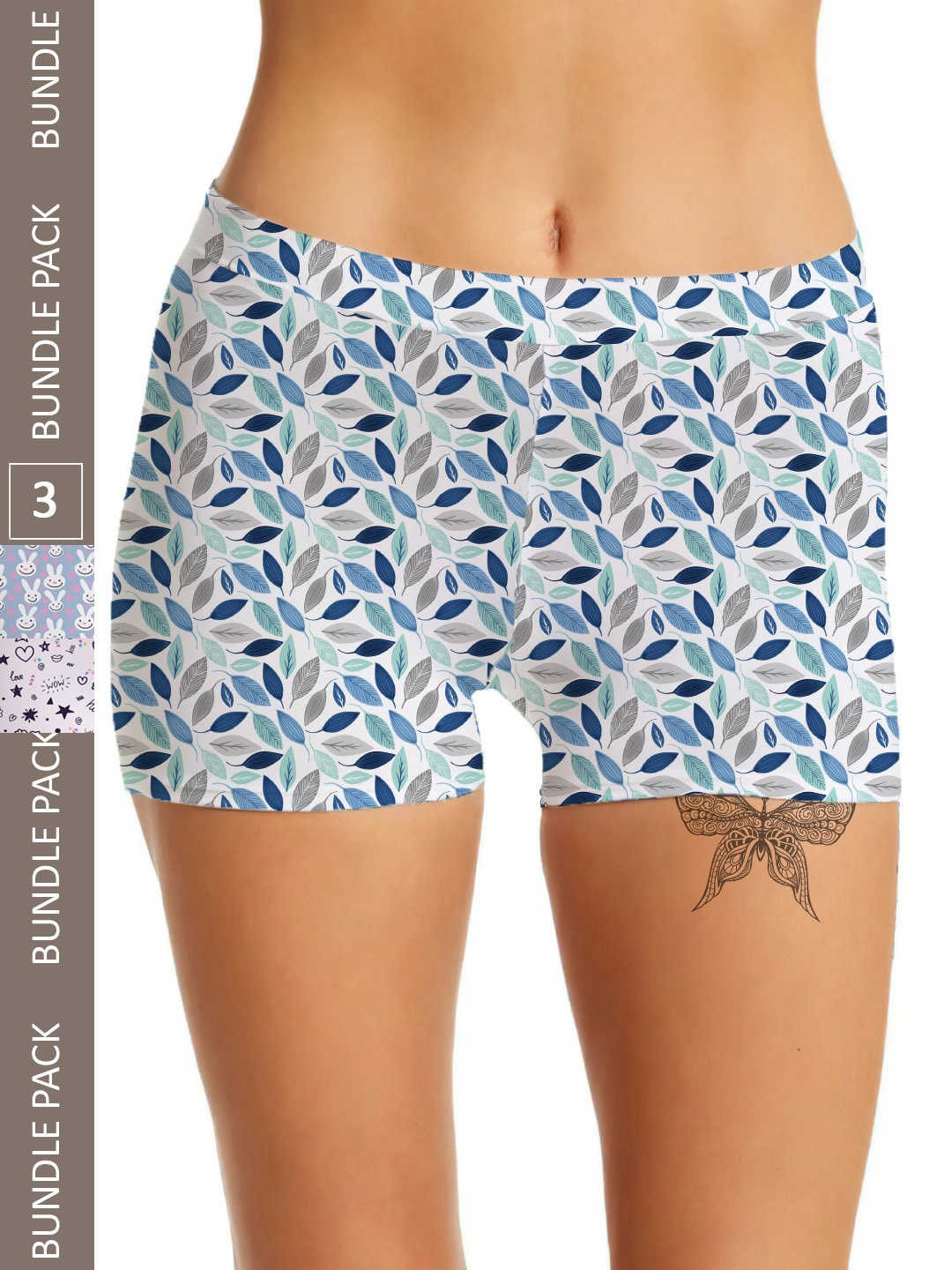 

mezmoda Women Pack Of 3 Printed Anti-Bacterial Boxer-Style Briefs, White