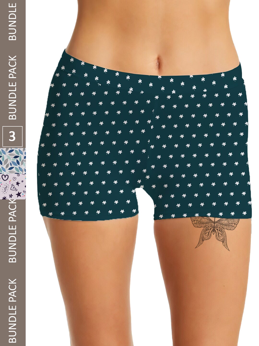 

mezmoda Women Pack Of 3 Printed Anti-Bacterial Hipster Briefs, Green